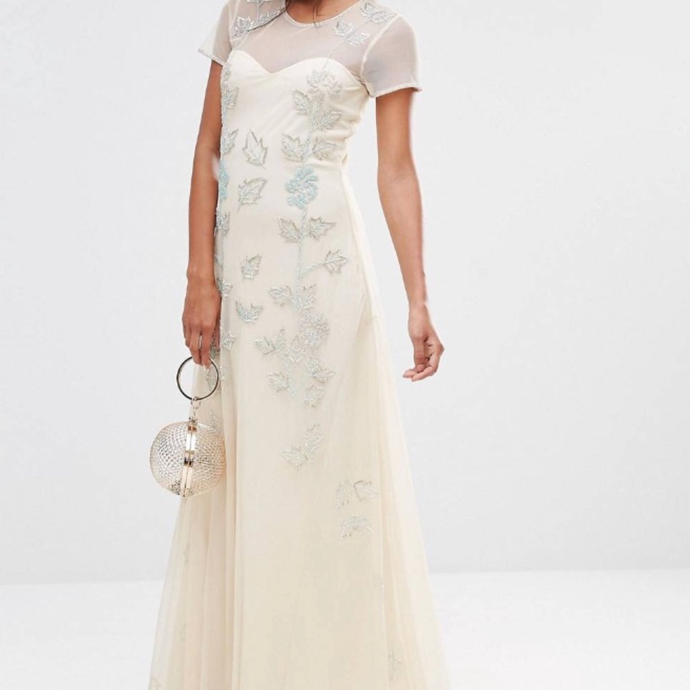 Embroidered Cream Prom Dress